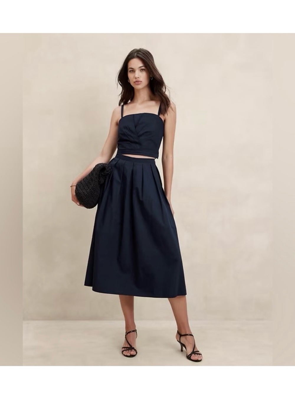 Banana Republic Navy Poplin Midi Skirt — Sz 18
